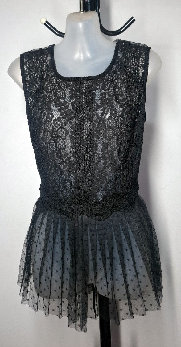 City Chic XS - Black Sheer Lace Tulle Peplum Top