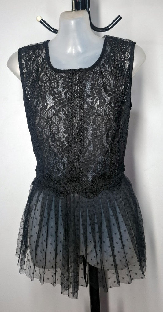 City Chic XS - Black Sheer Lace Tulle Peplum Top