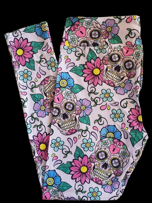 Deluxe - Locked Sugar Skull - Full Length Leggings