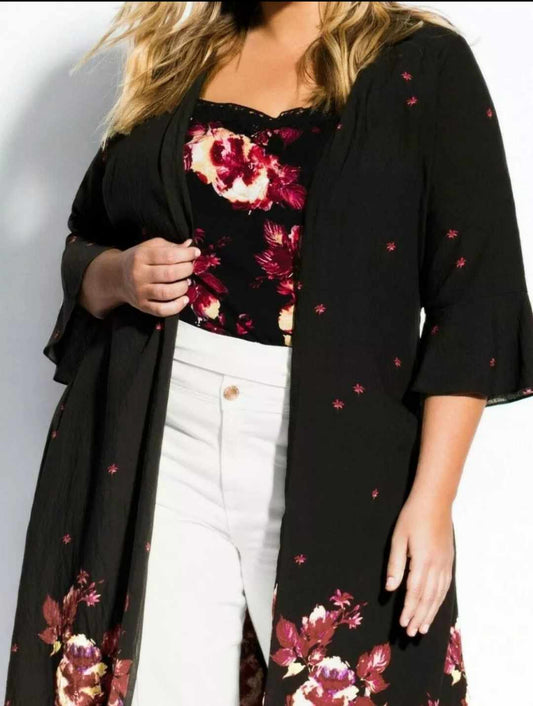 City Chic XS -  Floral Monet Border Kimono Jacket