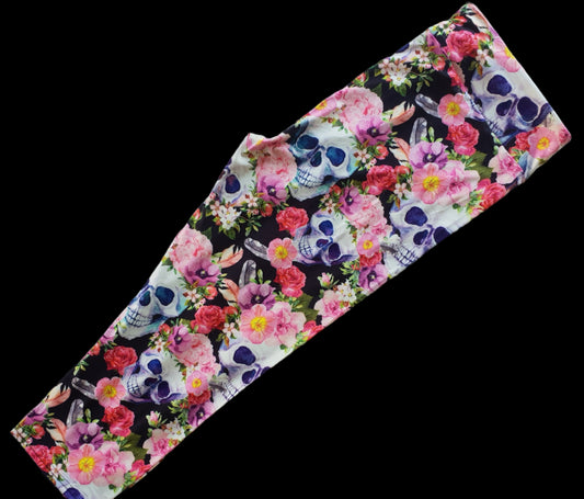 Deluxe - Floral Skull - 3/4 Length Leggings