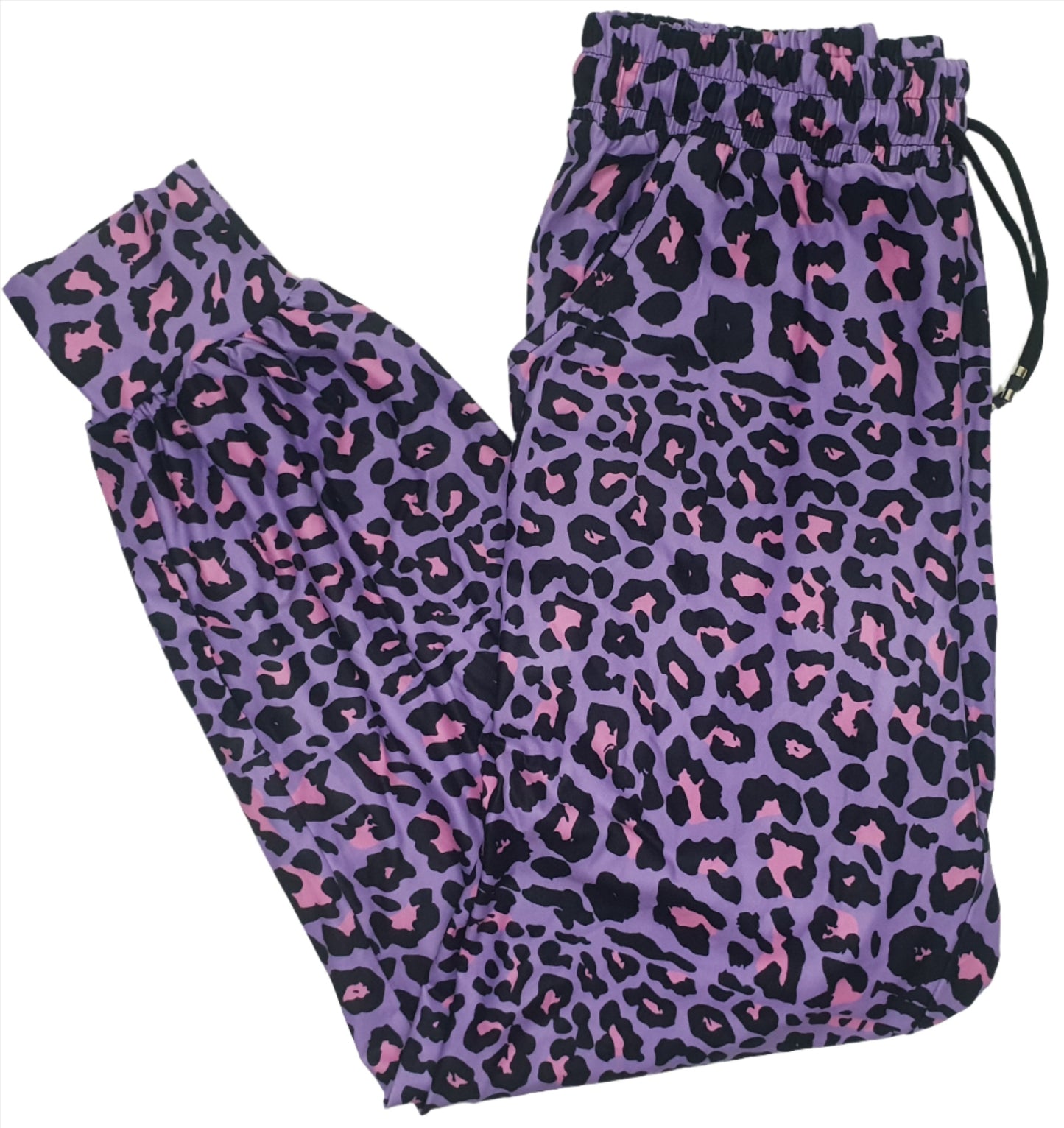 Deluxe - Purple Pink Leopard Print - Joggers With Drawstring And Pockets