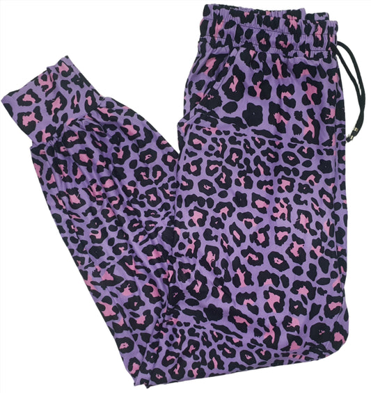 Deluxe - Purple Pink Leopard Print - Joggers With Drawstring And Pockets