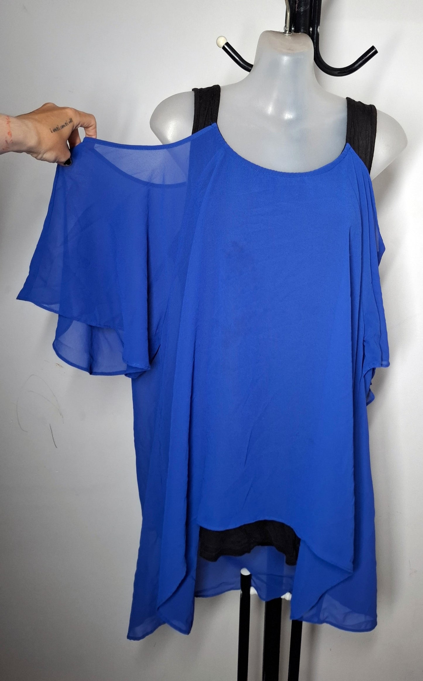 Size 14 - Blue Chiffon Cold Shoulder Hi-Lo Tunic Top