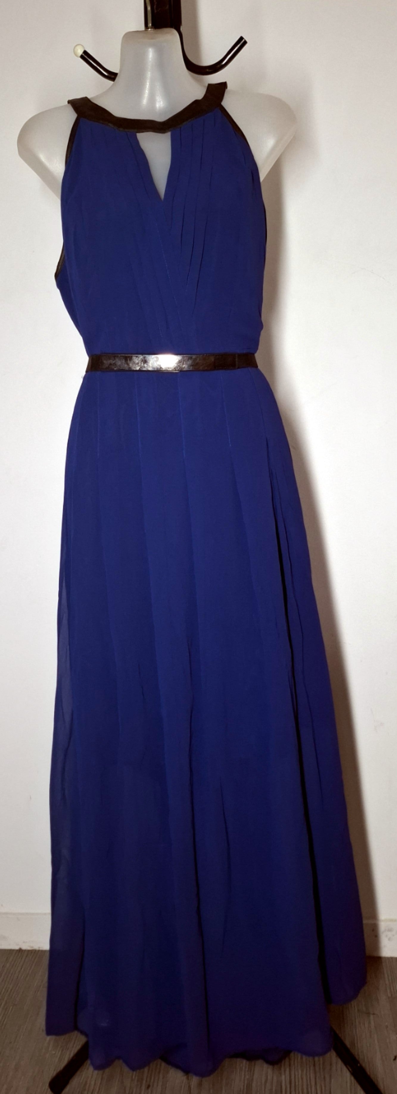 City Chic XS - Navy Chiffon Overlay Peekaboo Halter Neck Maxi Dress