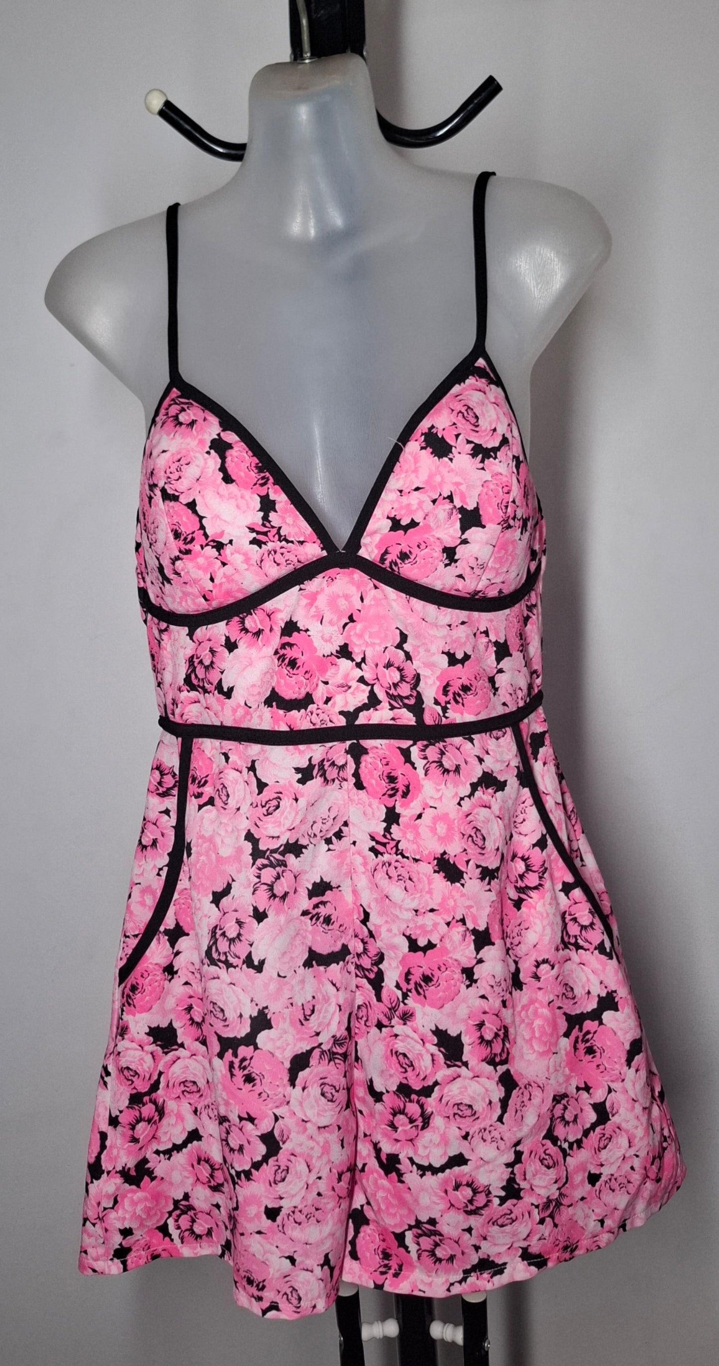 Size 10 - Pink Floral Playsuit With Pockets