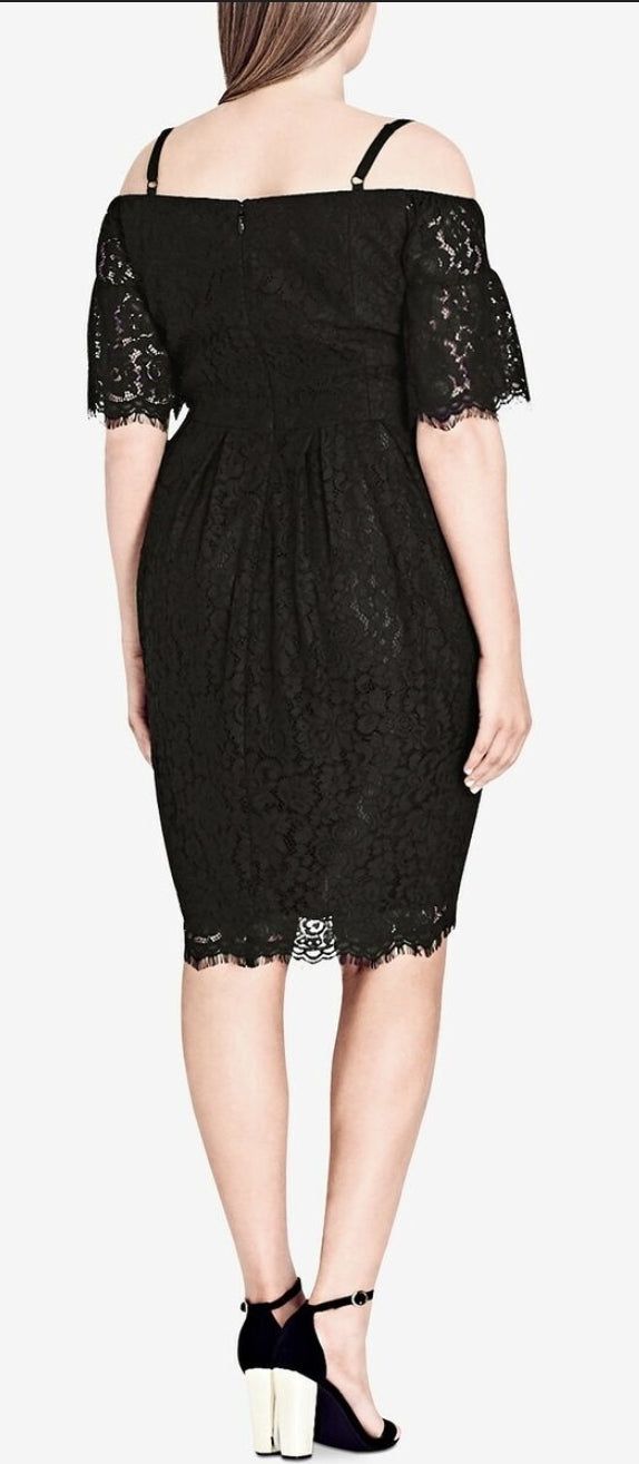 City Chic XS - Black Lace Cold Shoulder Dress