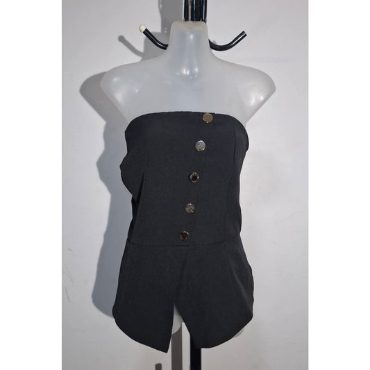 City Chic Medium - Black Strapless Peplum Top With Split - Brand New With Tags
