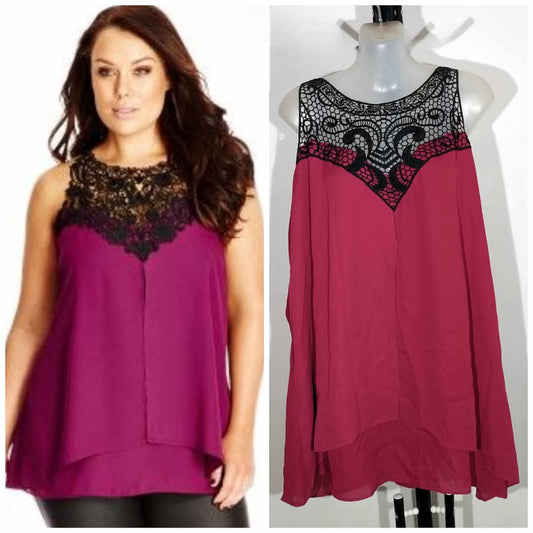 City Chic Large - Layered Lace Motif Top