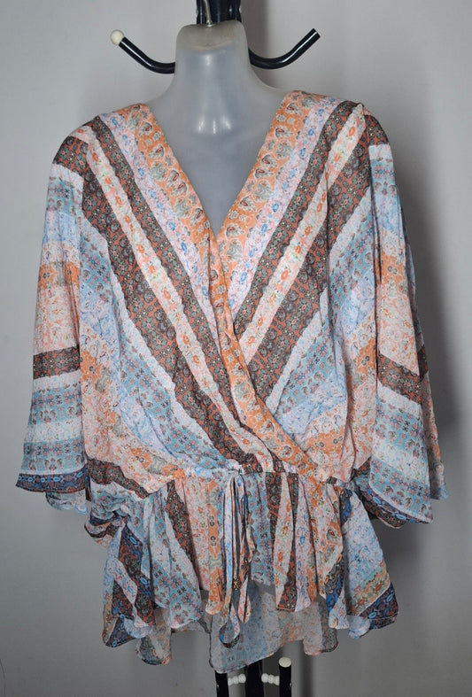 City Chic Large - Faux Wrap Peplum Top With Batwing Sleeves