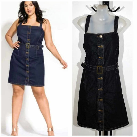City Chic Small - Denim Dress With Belt