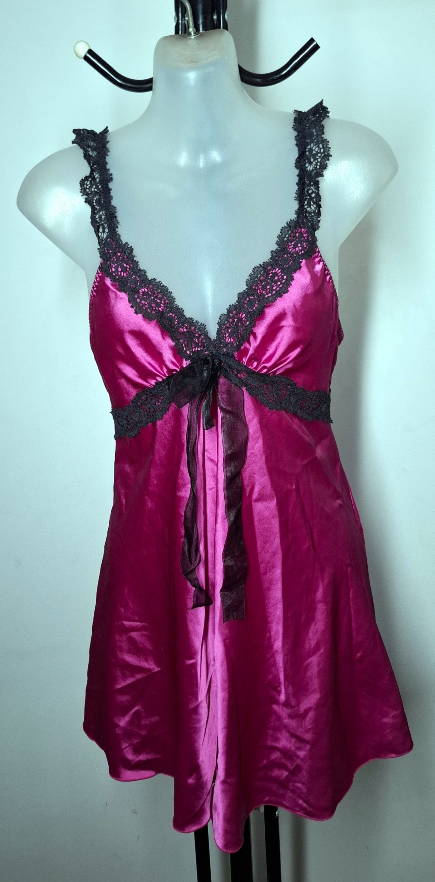 Size 10 - Pink Satin & Black Lace Nightie Dress