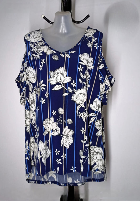 Size 16 - Navy Floral Cold Shoulder Top