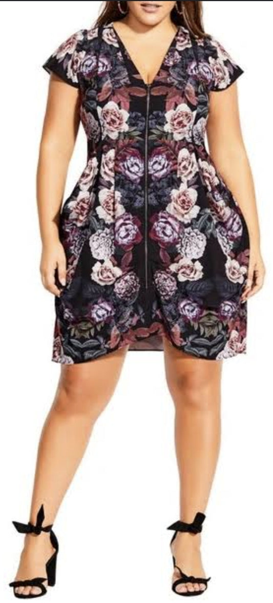 City Chic XS - Floral Zip Tunic Dress With Pockets