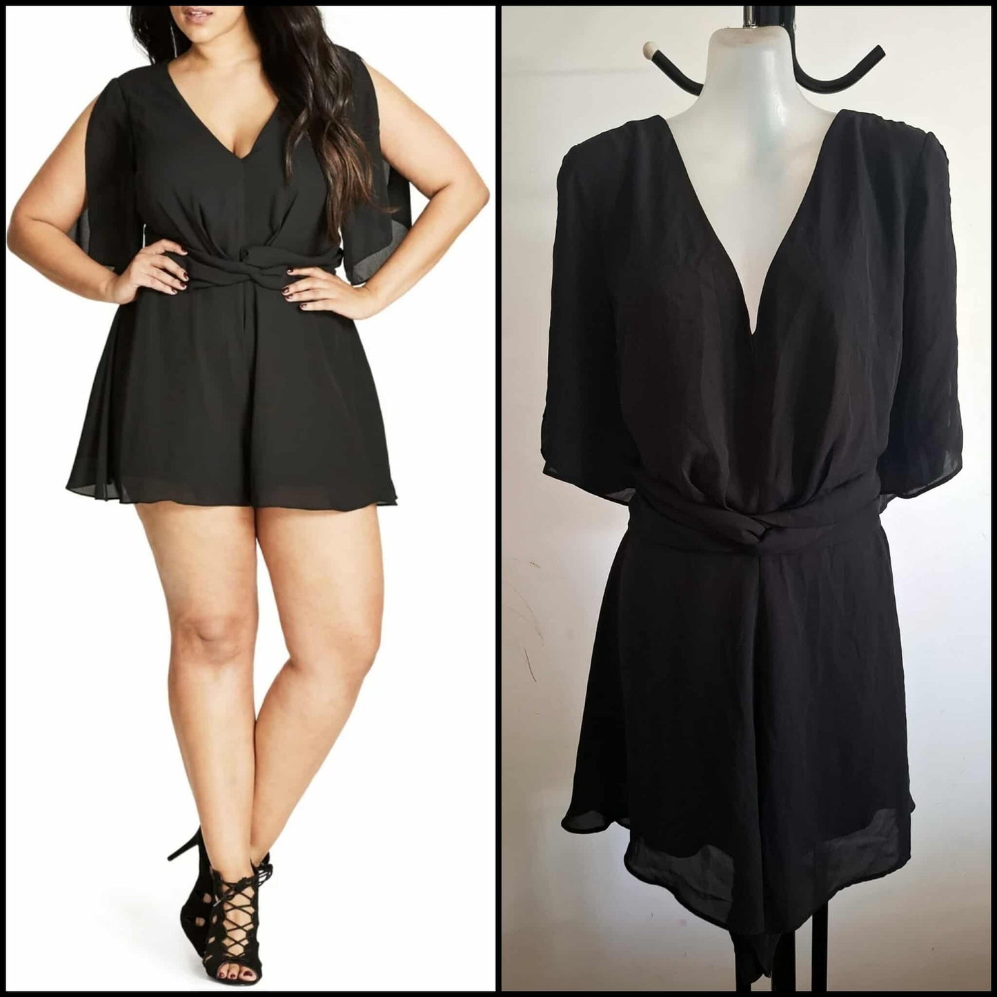 City Chic Medium - Black Twist Front Playsuit