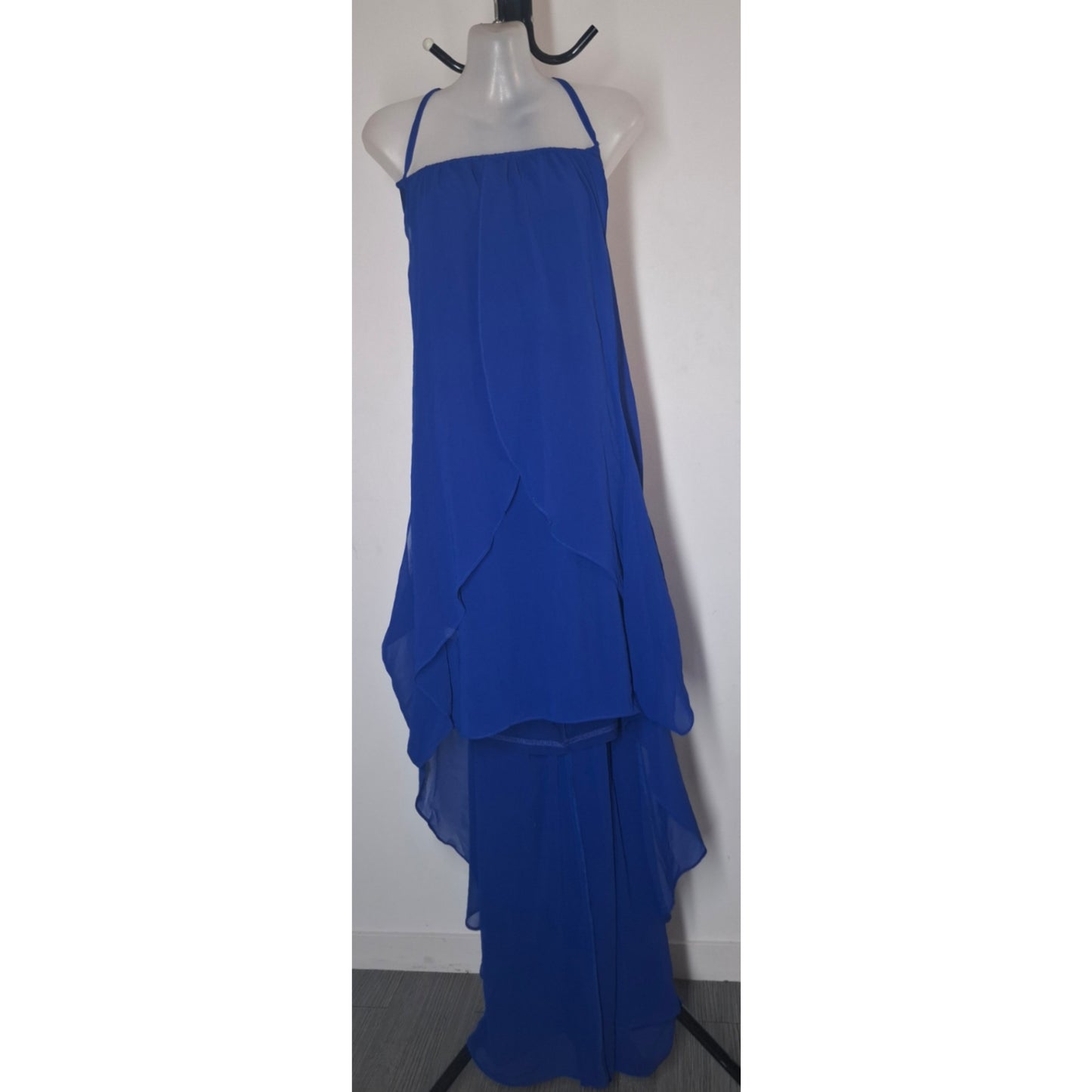 City Chic Medium - Blue Chiffon Overlay Hi-Lo Halter Dress