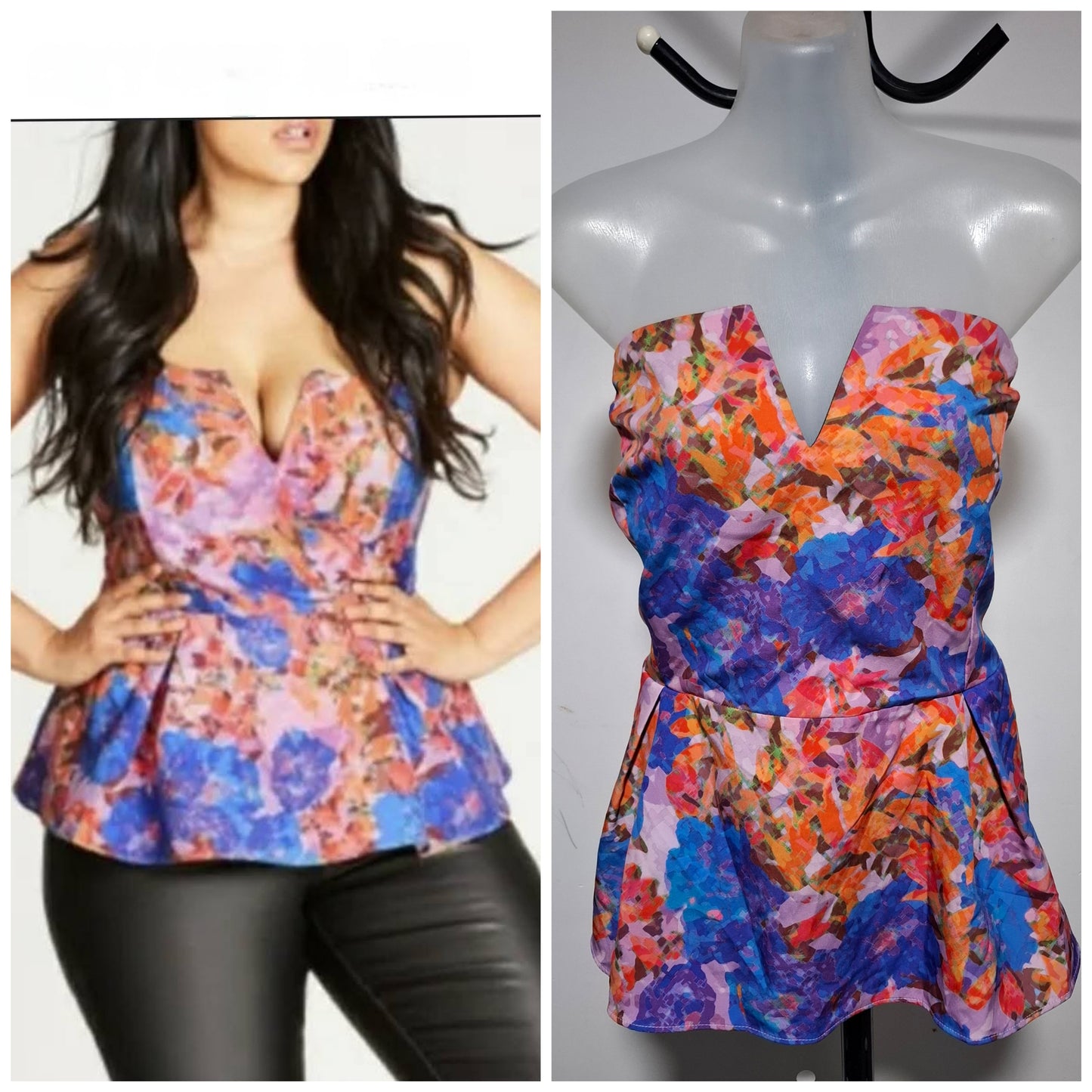 City Chic XL - Strapless Deep V Peplum Top
