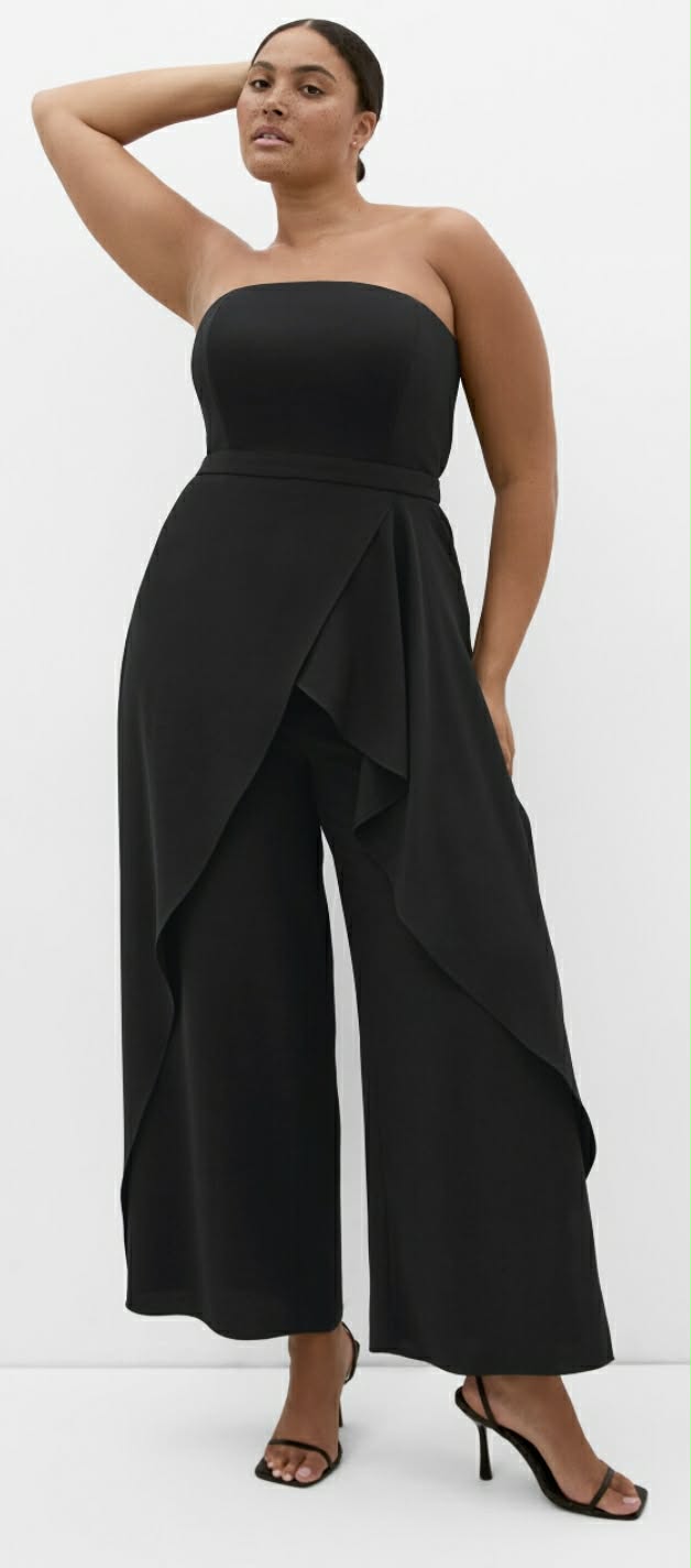 City Chic Large - Black Strapless Wide Leg Jumpsuit