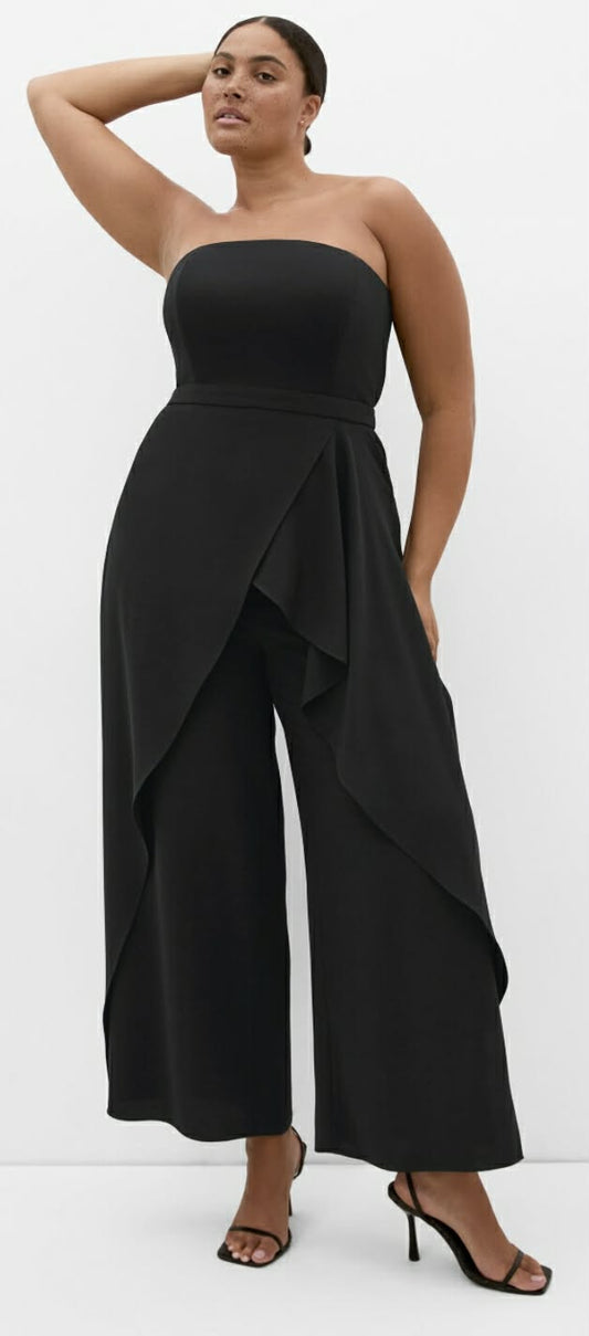 City Chic Large - Black Strapless Wide Leg Jumpsuit