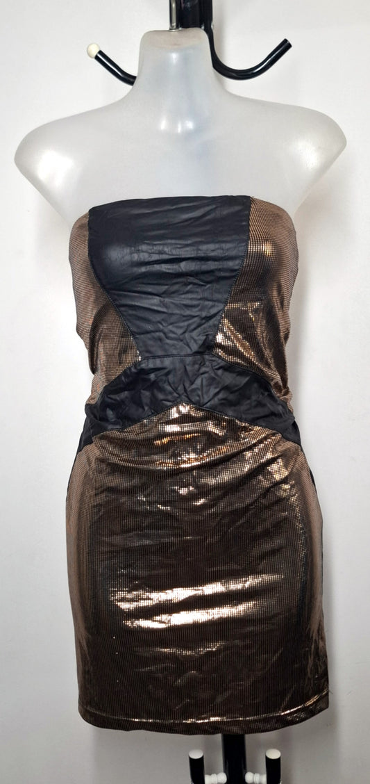Size 10 - Strapless Black & Gold Dress - Brand New With Tags