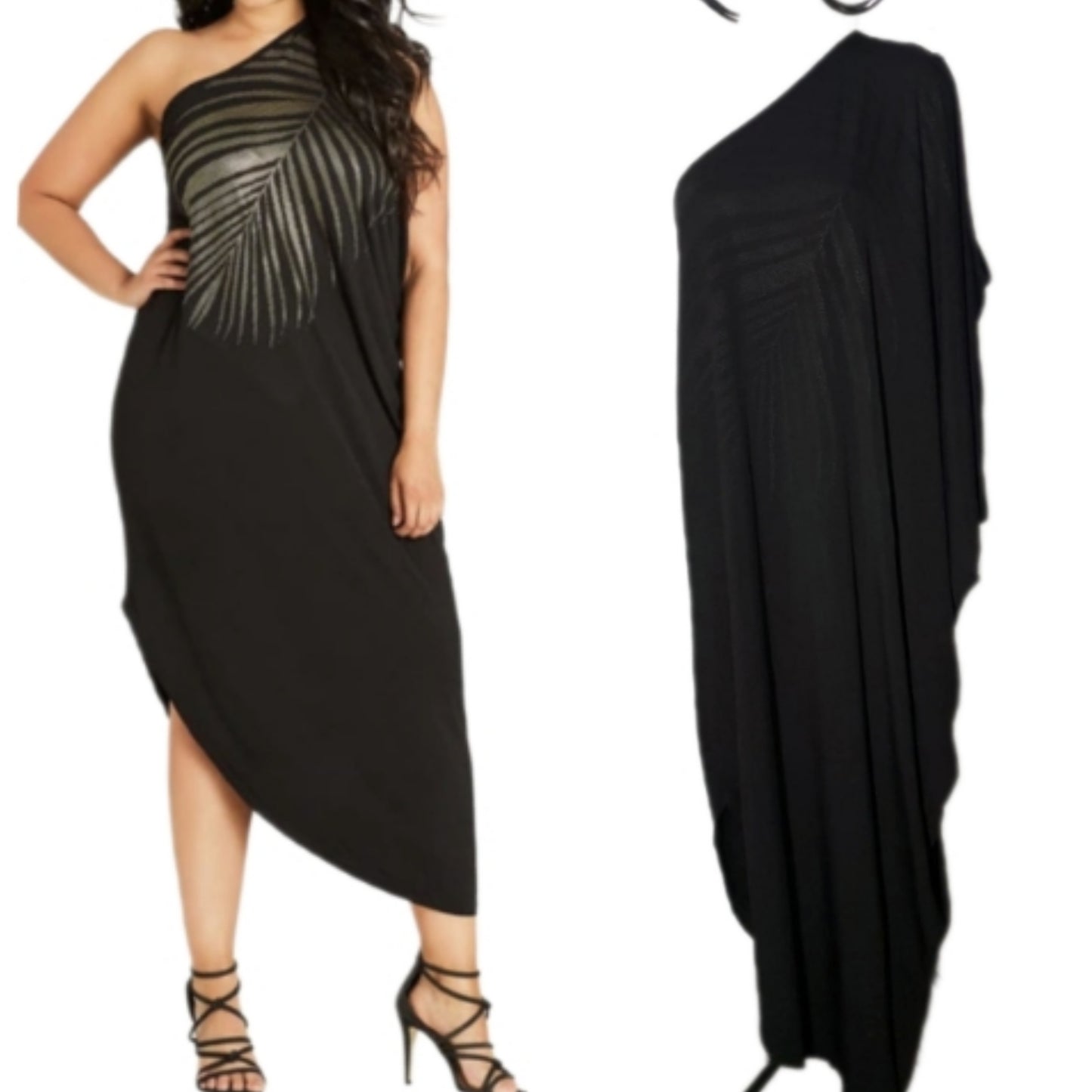 City Chic Small - Black Soft Stretchy One Shoulder Maxi Dress