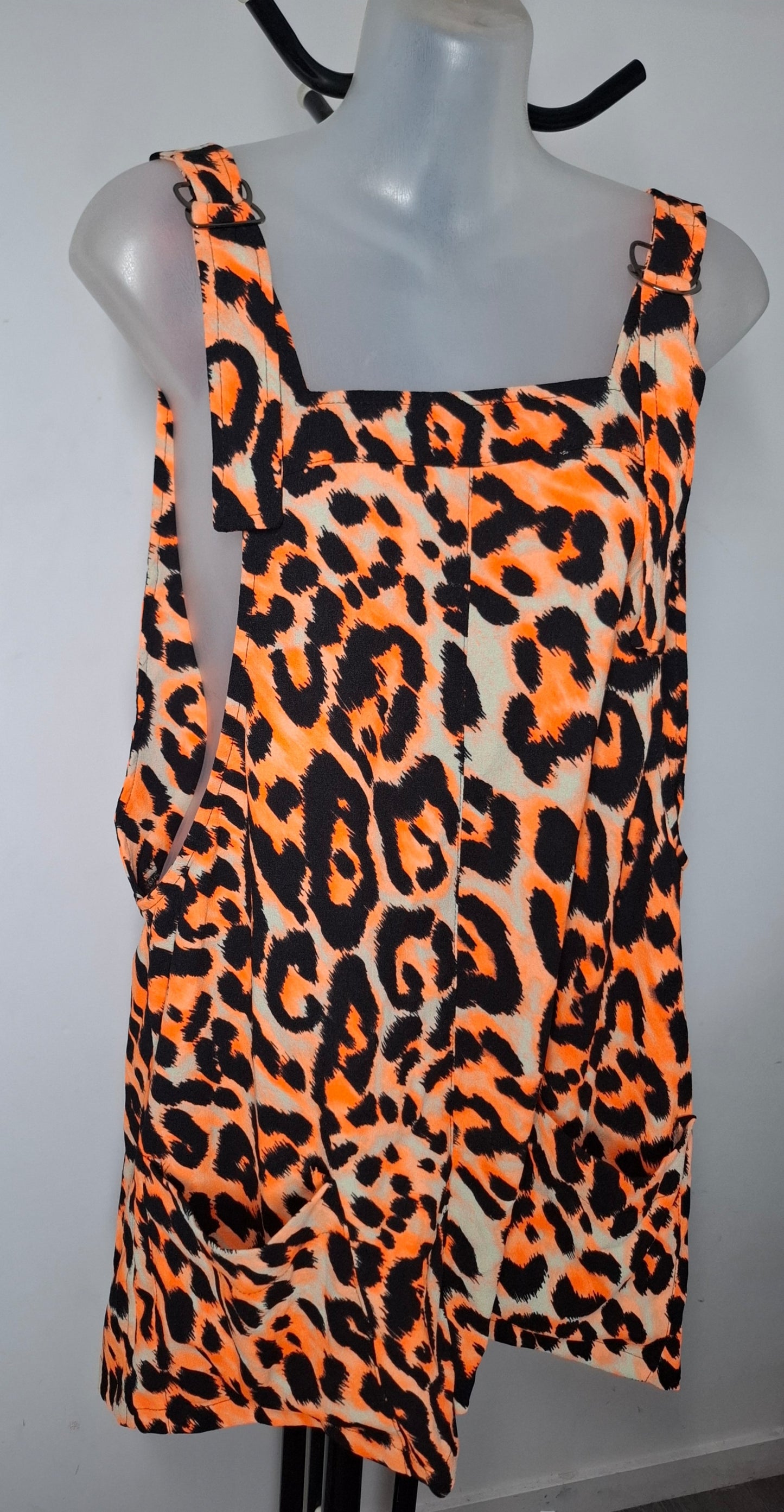 Size 10 - Orange Leopard Print Buckle Playsuit With Pockets