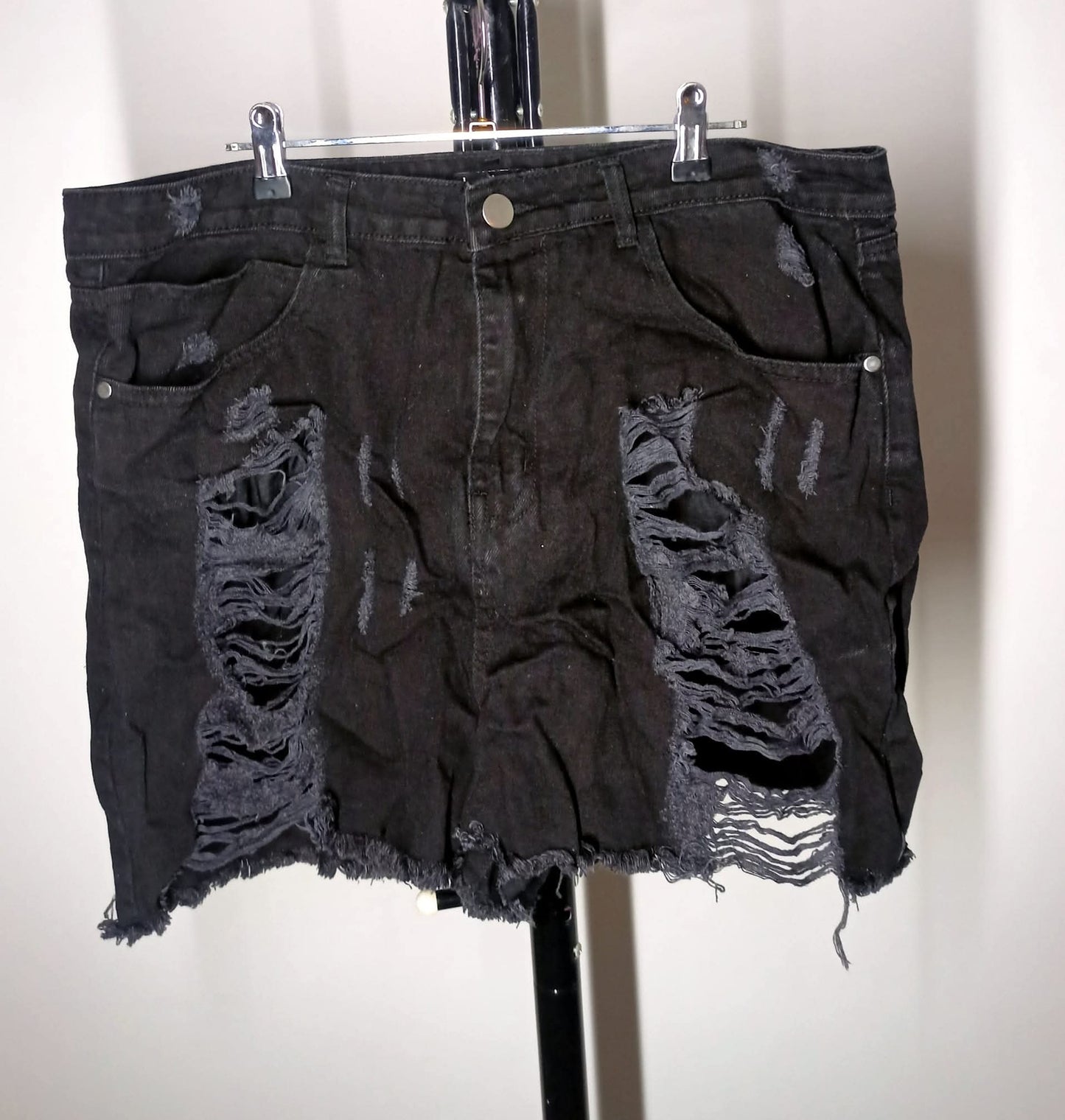 Size 16 - Black Distressed Ripped Denim Shorts