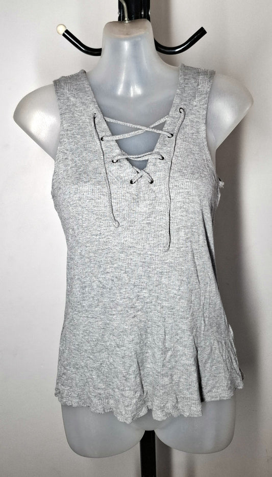 Size 10 - Stretchy Lace Up Gray Top