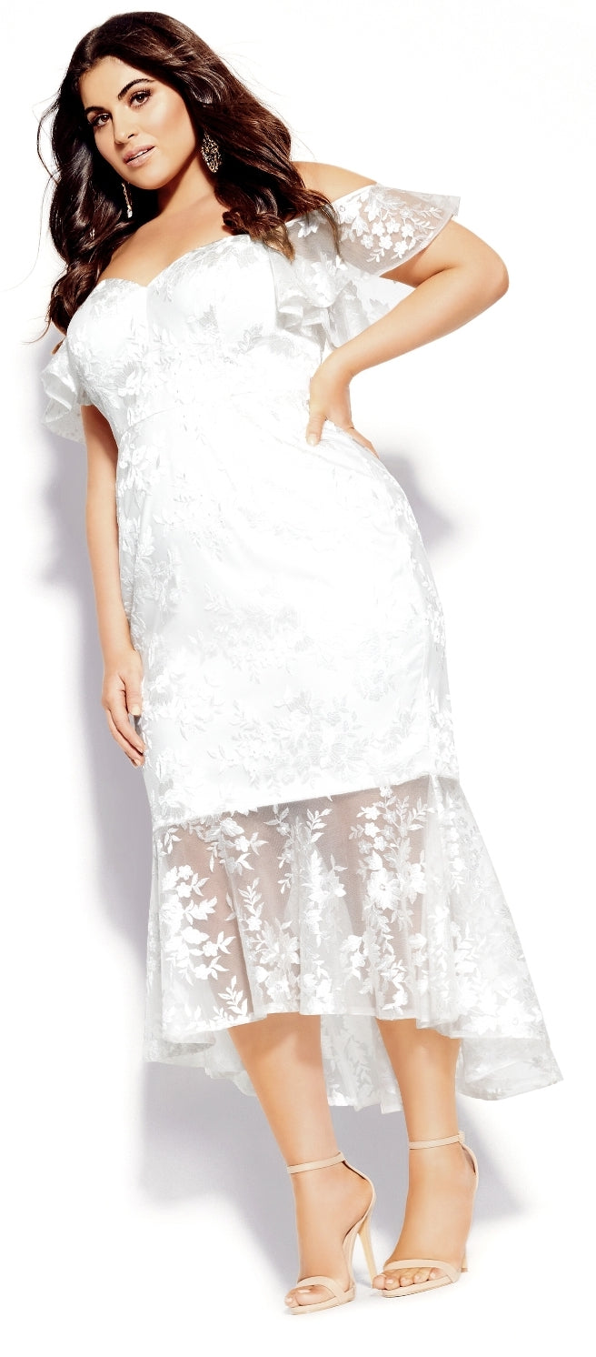 City Chic Medium - White Lace Off Shoulder Dress