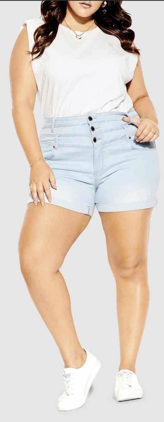 City Chic Large (20) - Stretchy High Rise Denim Shorts