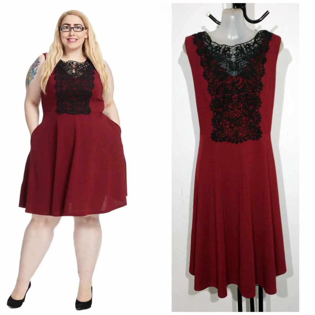 City Chic XS - Lace Fit & Flare Dress With Pockets