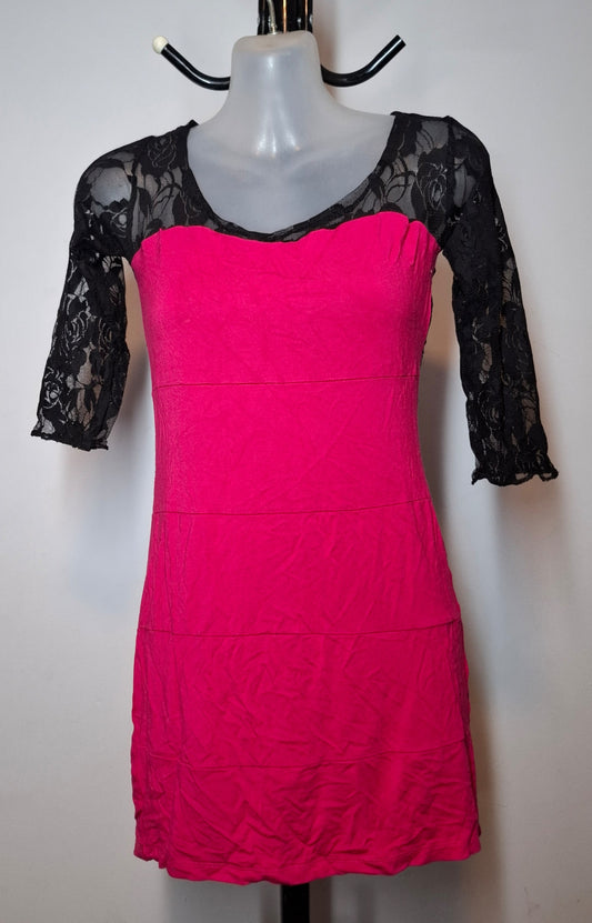 Size 8 - Pink & Black Lace Dress