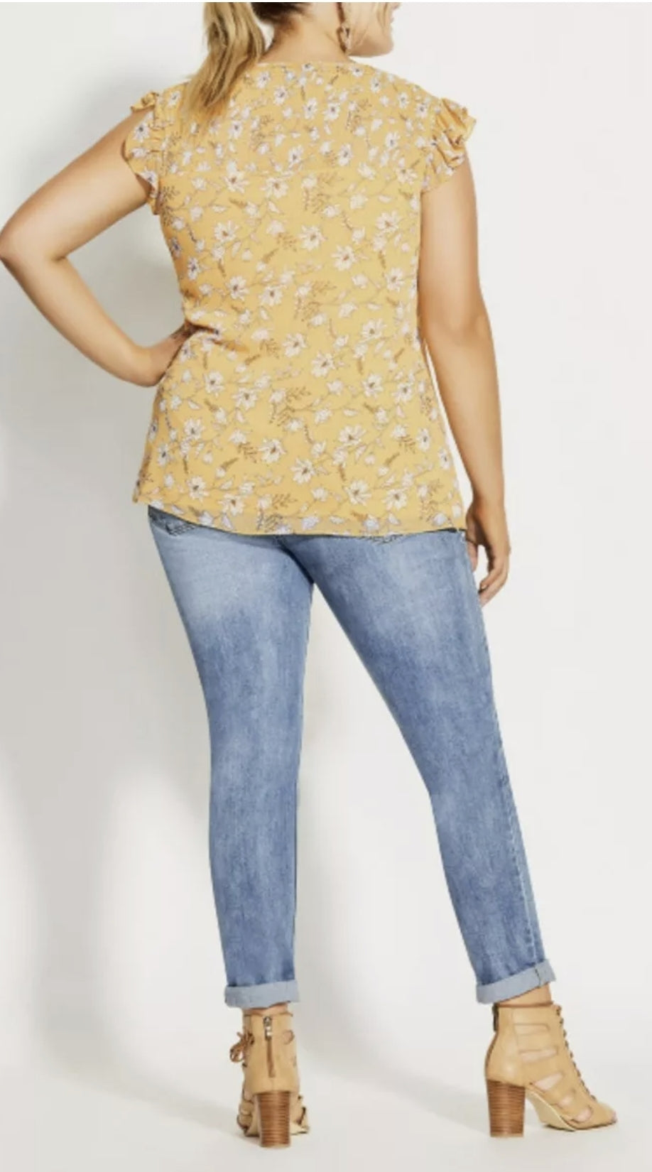 City Chic Medium - Shirred Yellow Floral Top
