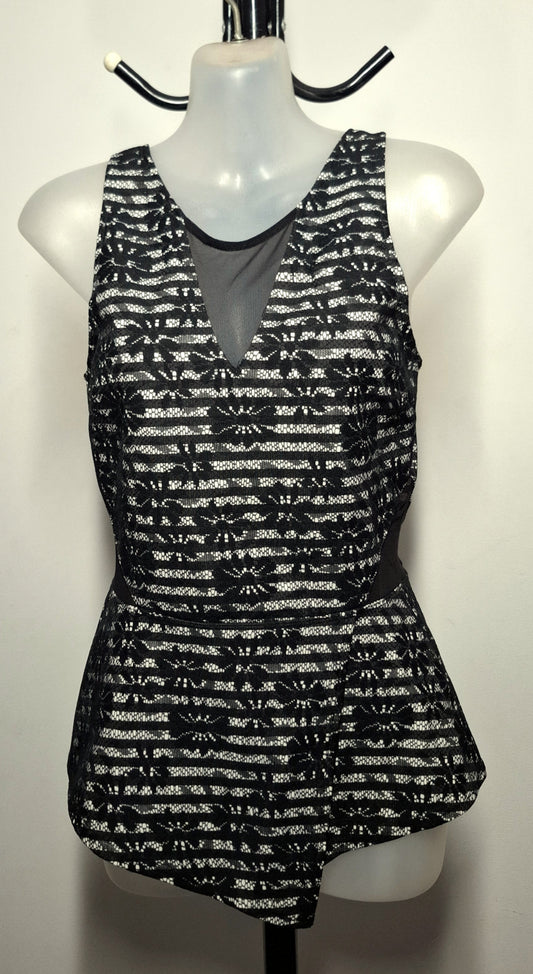 Size 10 - Black & White Lace Mesh Peplum Top