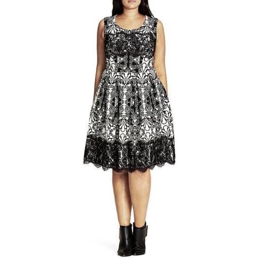 City Chic Medium - Black and White Lace Dress