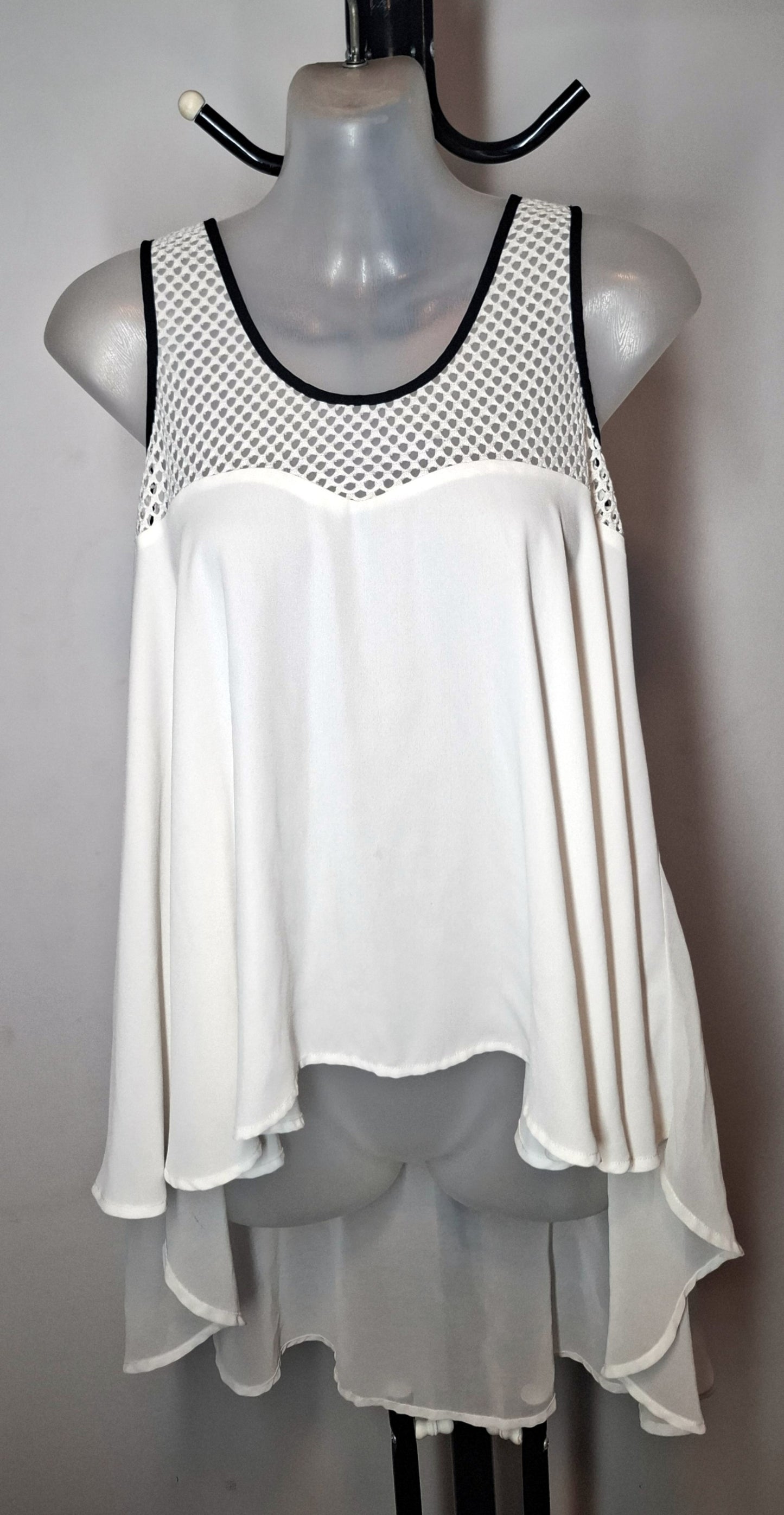 Size 10 - White Netted Chiffon Hi-Lo Top