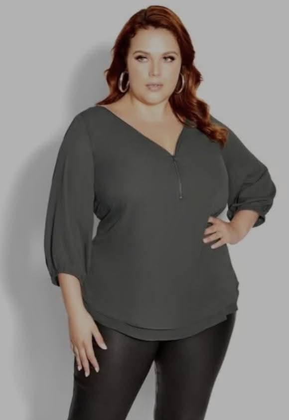 City Chic Medium - Sexy Elbow Fling Zip Top With Sleeves