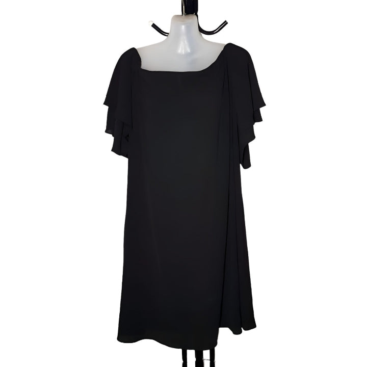 City Chic Medium - Black Off Shoulder Frill Sleeve Dress