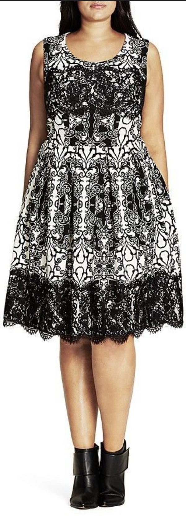 City Chic Medium - Black and White Lace Dress