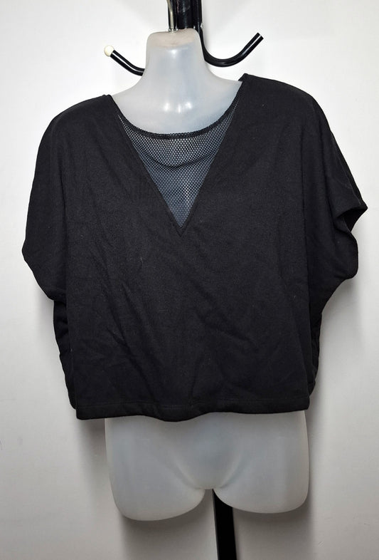 Size 16 - Black Cropped Top With Net Insert - Brand New With Tags