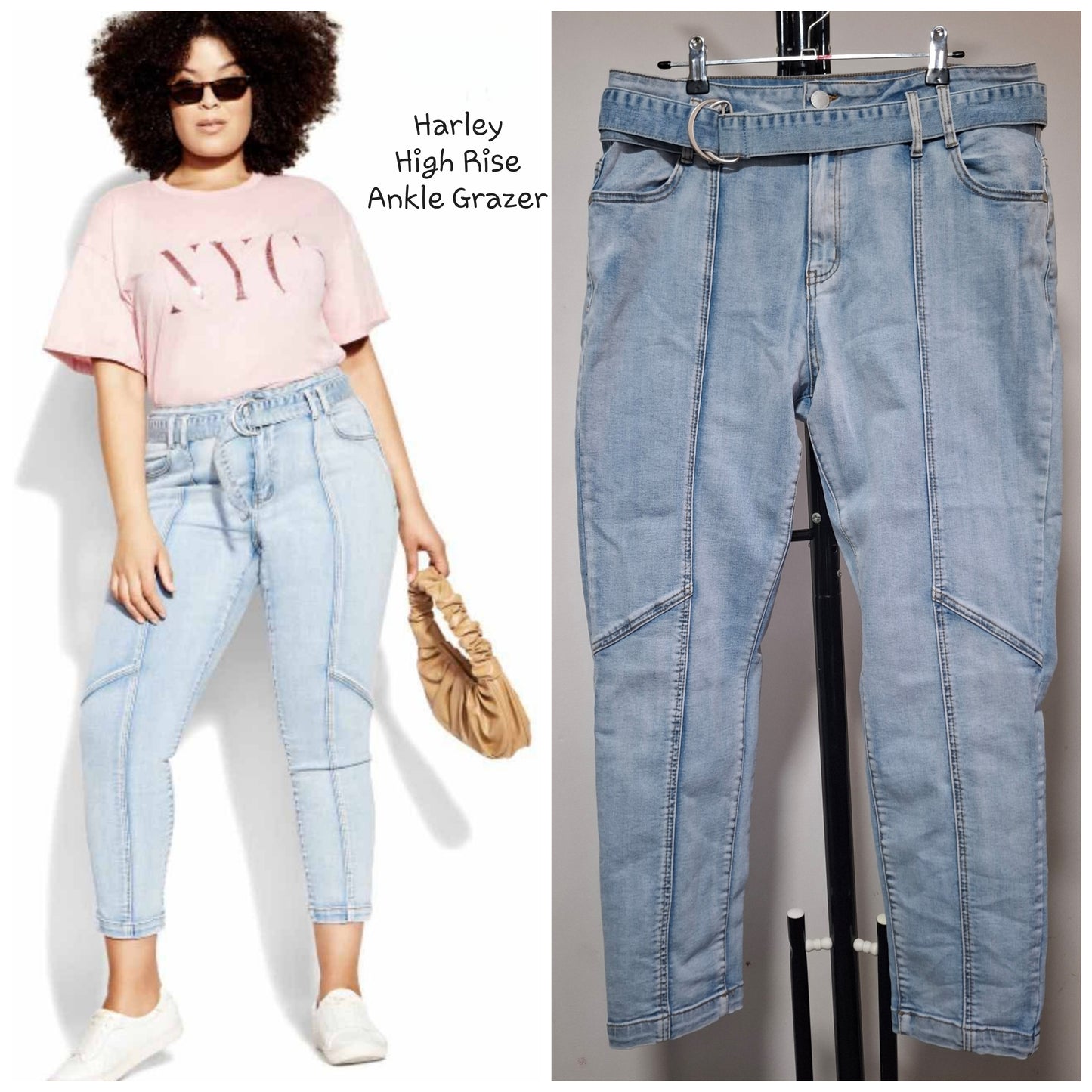 City Chic Small - Harley High Rise Ankle Grazer Jeans With Belt And Pockets
