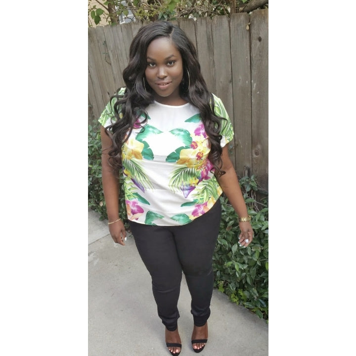 City Chic Small - Floral Mesh Panel Top