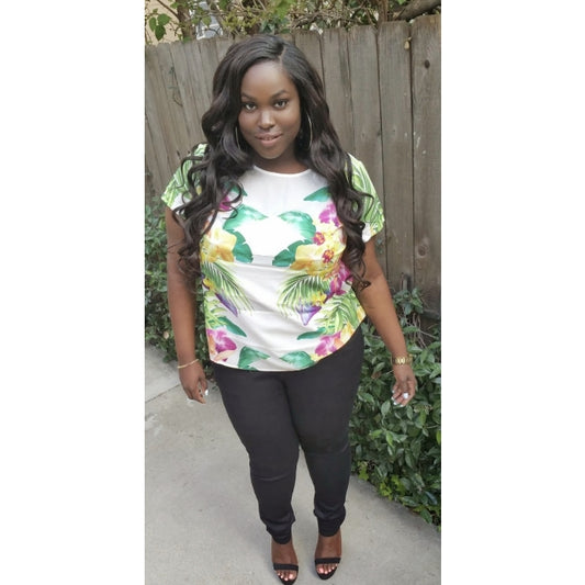 City Chic Small - Floral Mesh Panel Top