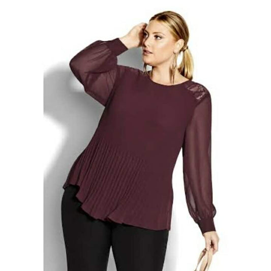 City Chic Medium - Pleated Lace Top With Sheer Sleeves