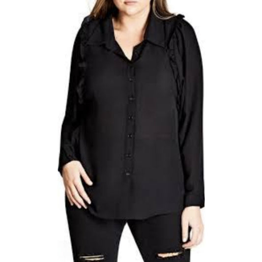 City Chic Medium - Black Button Up Top With Long Sleeves