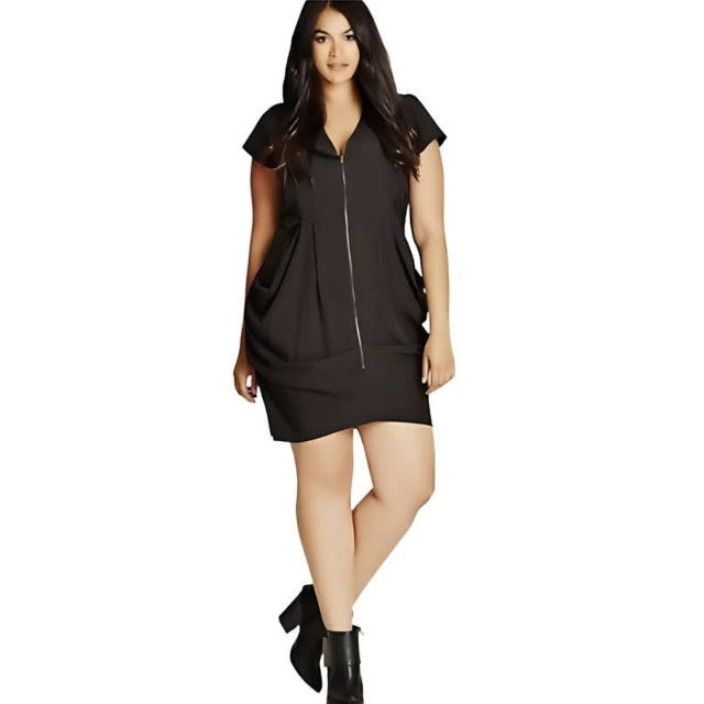City Chic XS - FLORAL Zip Tunic Dress With Pockets