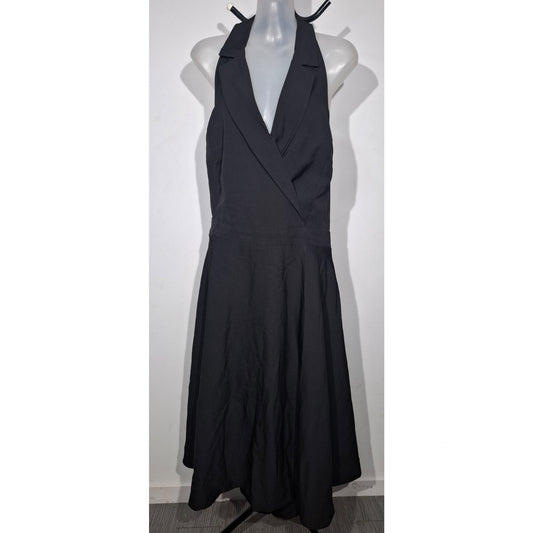 City Chic XL - Black Halter Neck Dress With Collar