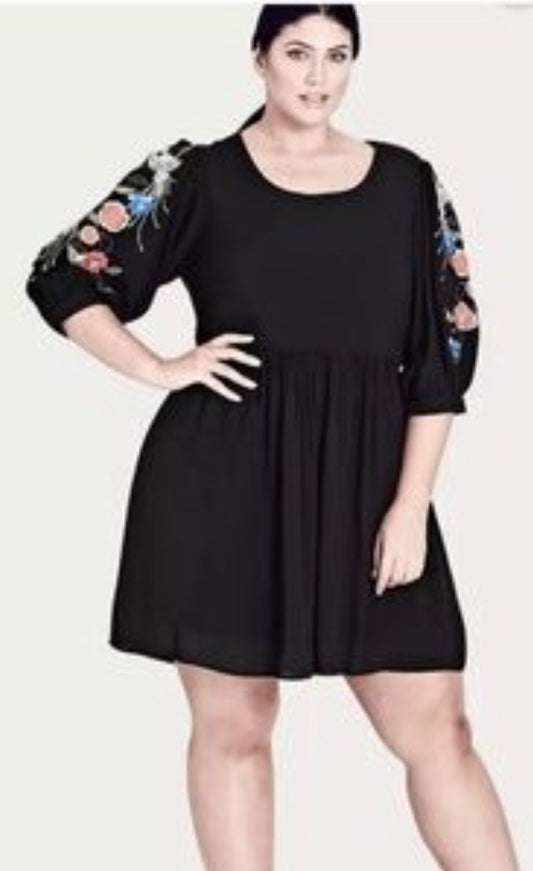 City Chic Small - Black Sleeved Dress