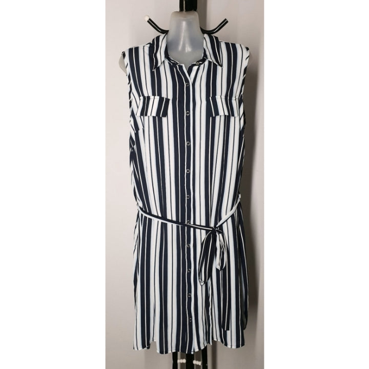 City Chic XS -  Striped Button Up Tunic With Tie