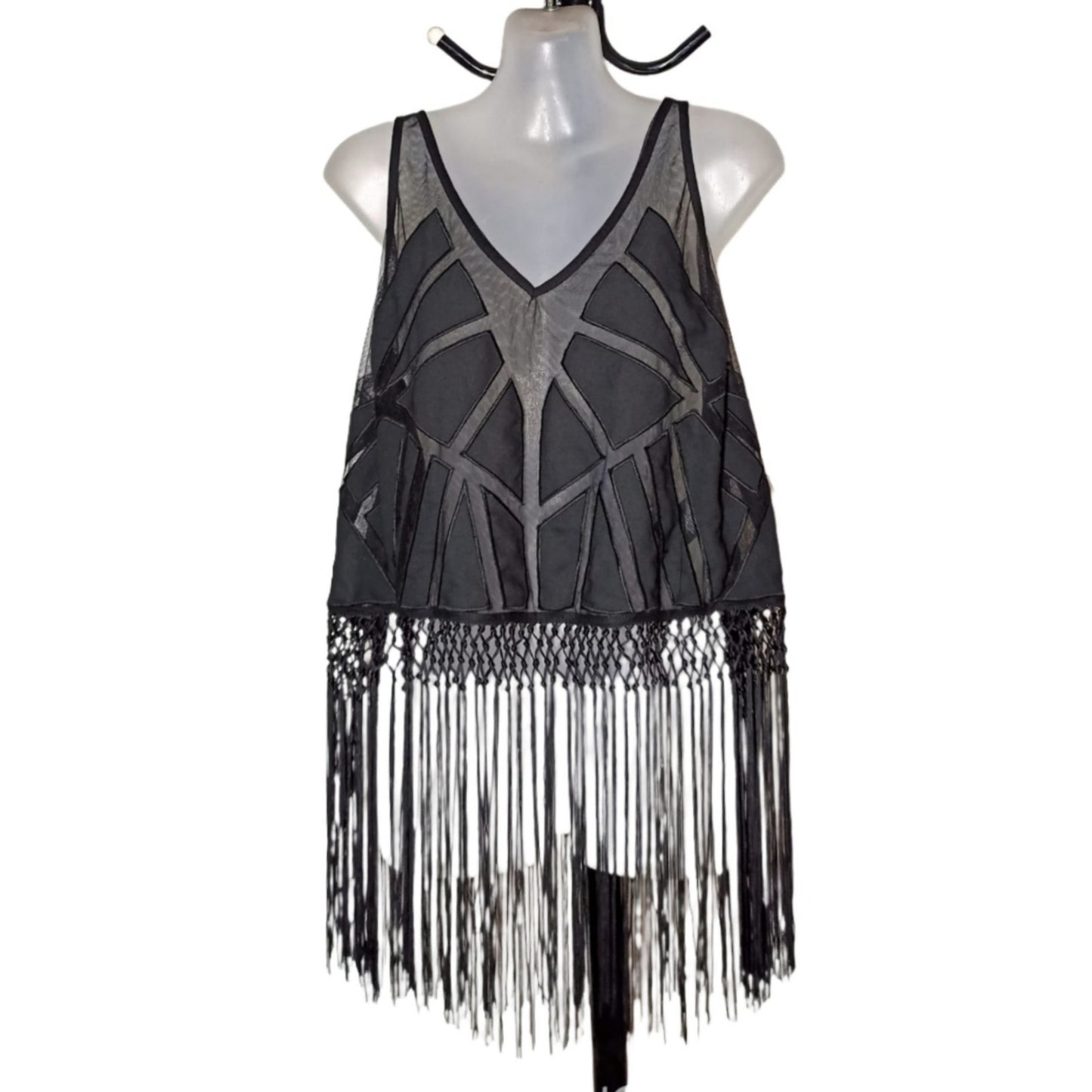 City Chic XS -  Black Mesh Tassel Top